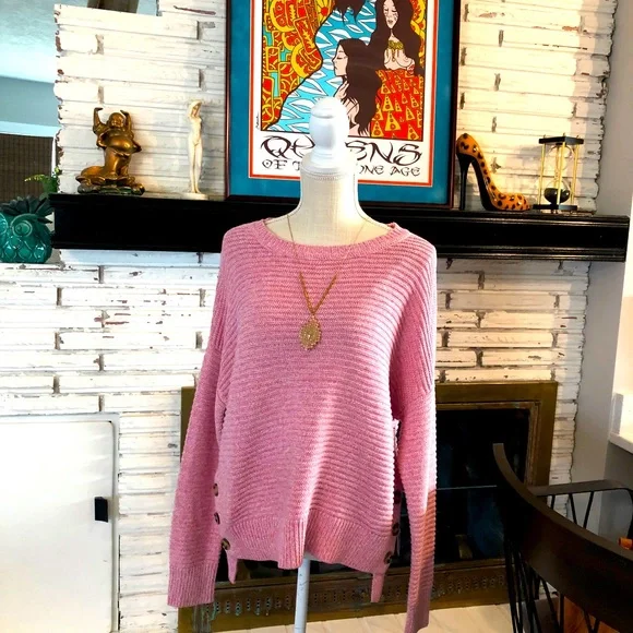 Joie Sweaters Joie Nwt Oversized Ribbed Pink Button Side Heavy Knit Sweater Poshmark